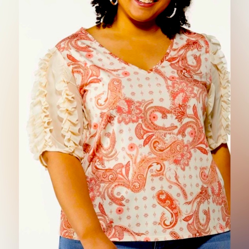 Cato’s paisley print ruffled blouse size M